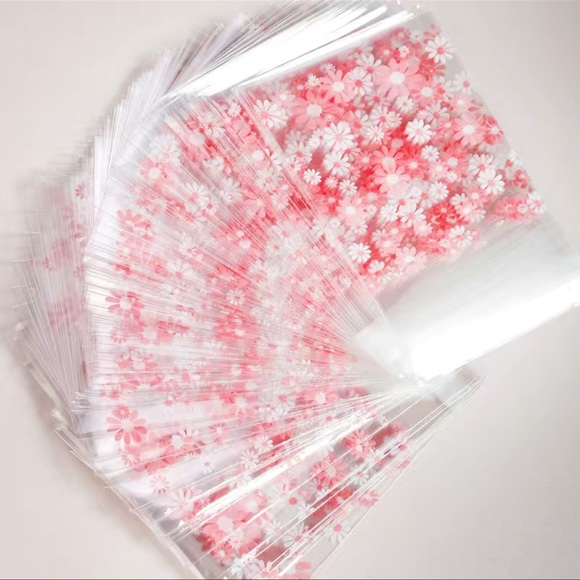 Other - Pink Floral Print Clear Mini Self Seal Bags - Set of 25